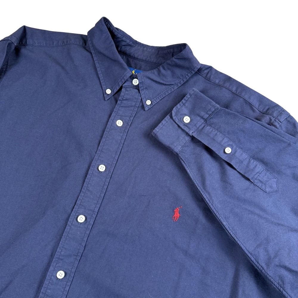 Ralph Lauren 90s Classic Button Down Shirt Navy Blue 2XB Big & Tall Pony Logo